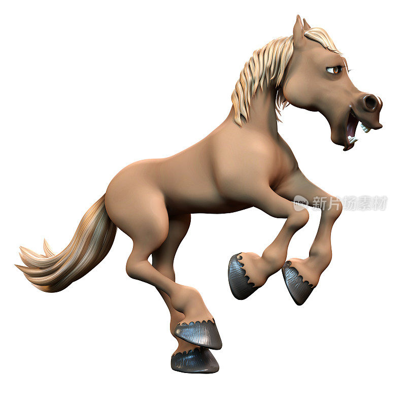 3D Rendering Cartoon Horse on White